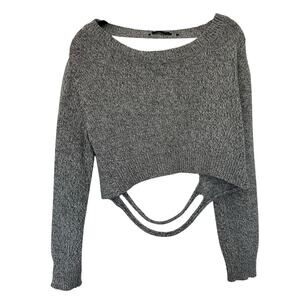 AULA (0 / Approx. US XS-S) Gray Marled Deconstructed Cutout Knit Sweater